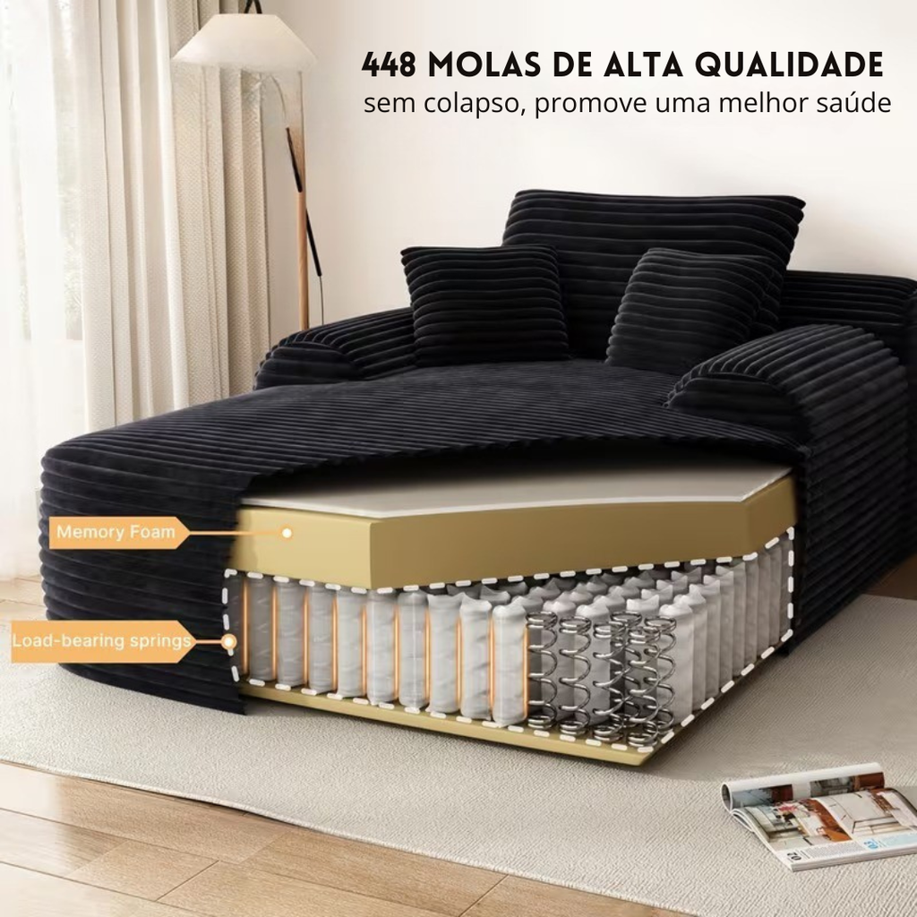 Sofá-Cama Velvet de Algodão, Super Confortável e Abre Sozinho + BRINDE: Manta de Pelúcia